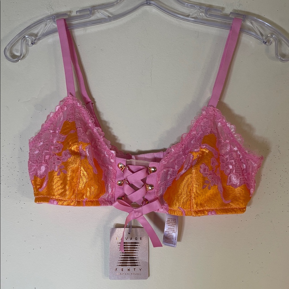 Savage X Fenty Pink and Orange Lace’d Up Bralette. Large. NWT. - Picture 3 of 10